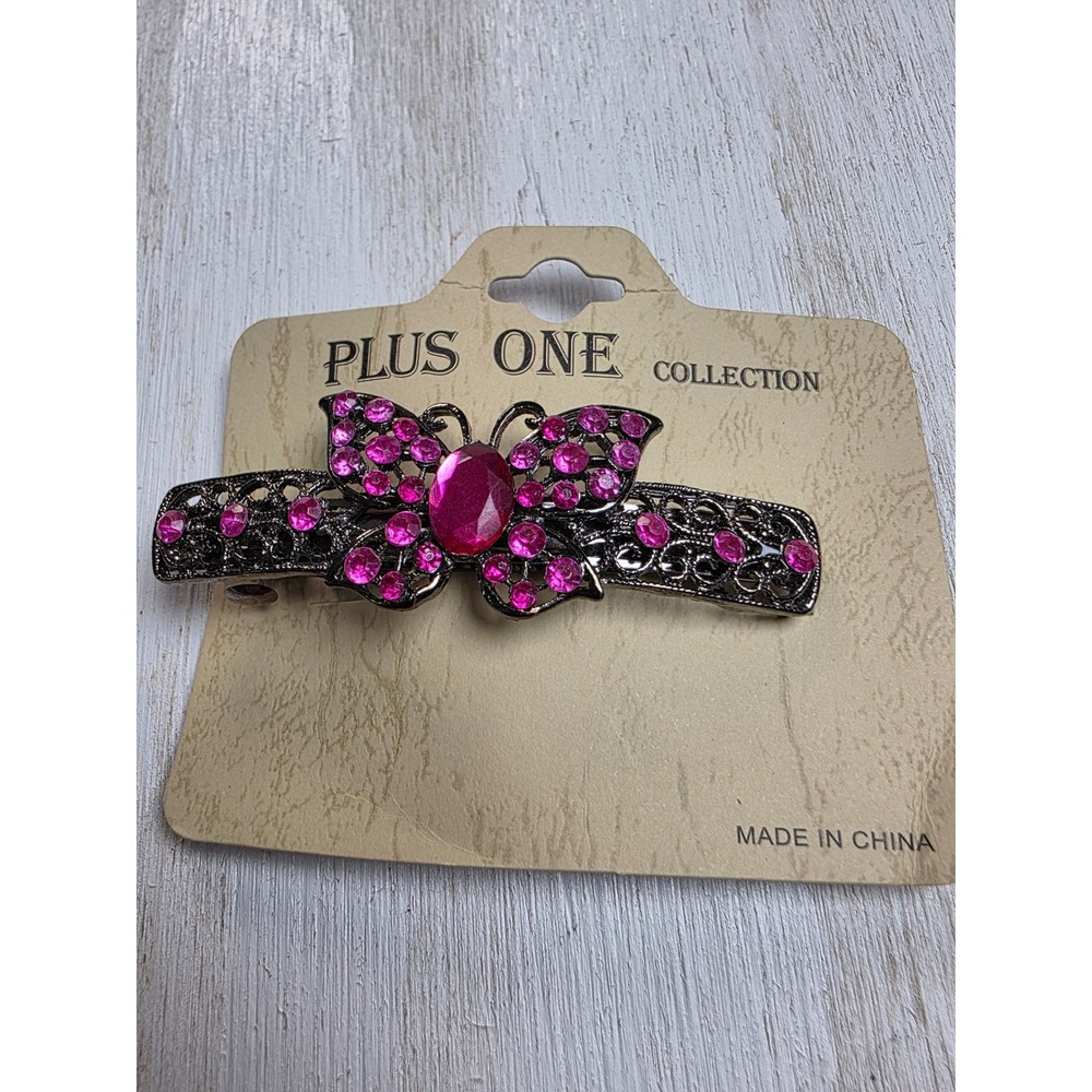Plus One Collection Butterfly Barrette Pink Rhinestone Hair Clip Y2K Fairy Boho
